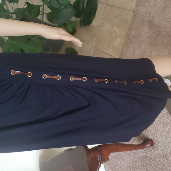 Carmen Marc Valvo 2x stretchy surplice neck leather strap in  grommets trim - Picture 6 of 9